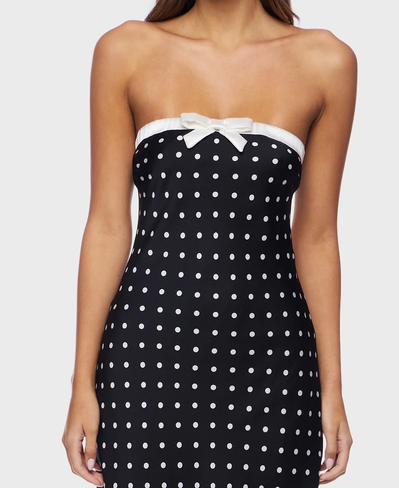 Alex & Sophia Juniors' Polka Dot with Bow Strapless Dress