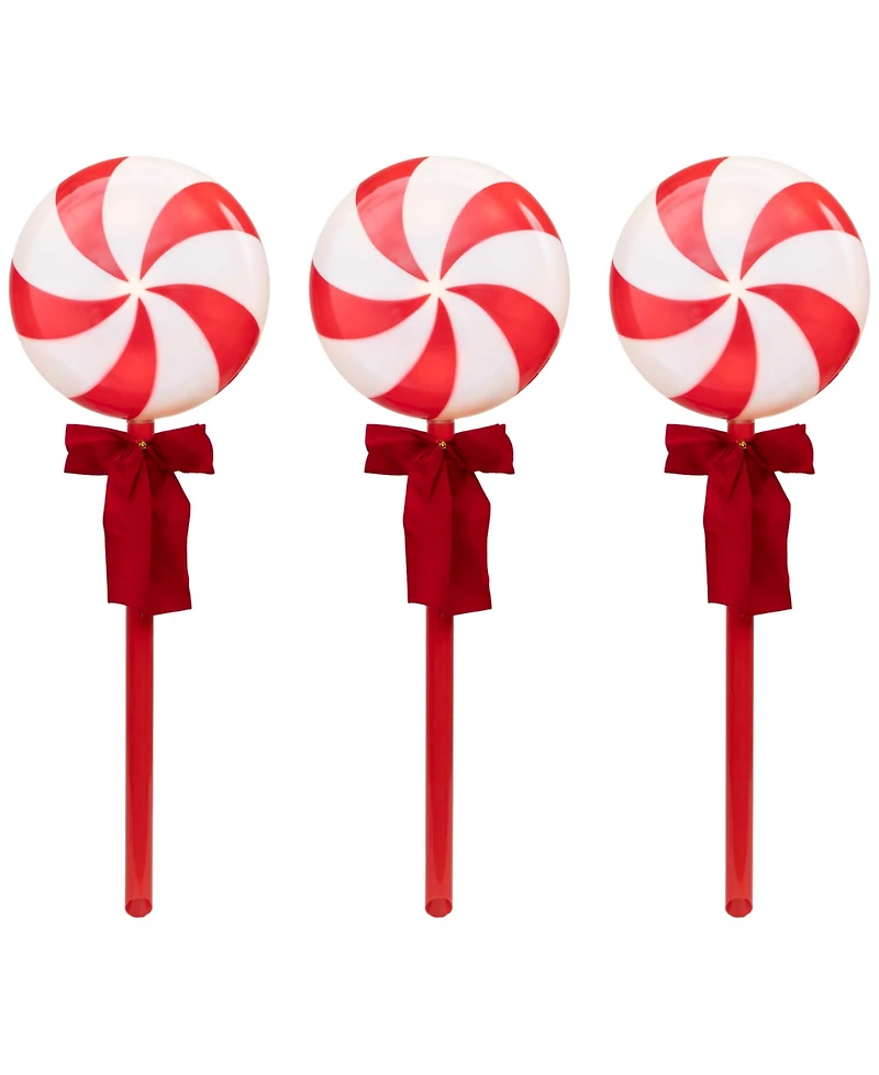 Northlight Lighted Peppermint Candy Christmas Outdoor Pathway Markers, Set of 3