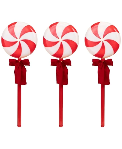 Northlight Lighted Peppermint Candy Christmas Outdoor Pathway Markers, Set of 3
