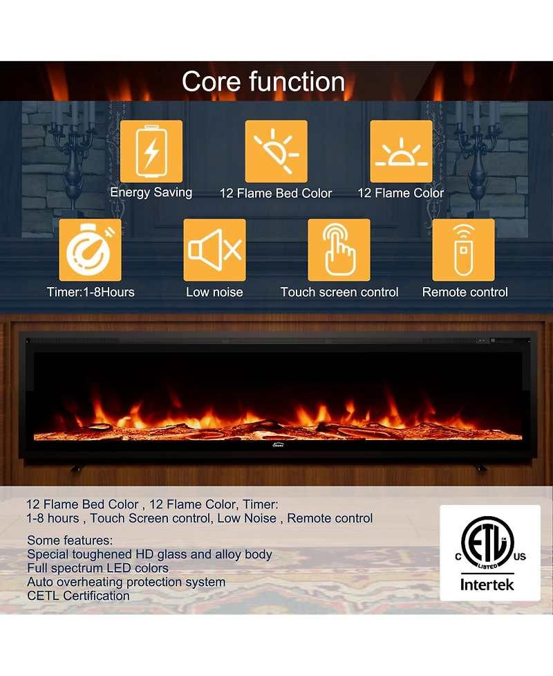 Boyel Living Recessed Wall-mounted Freestanding Multifunctional Electric Fireplace