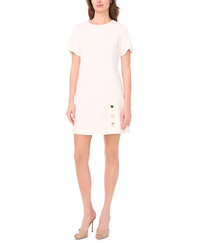 Msk Petite Short-Sleeve Button Skirt Shift Dress