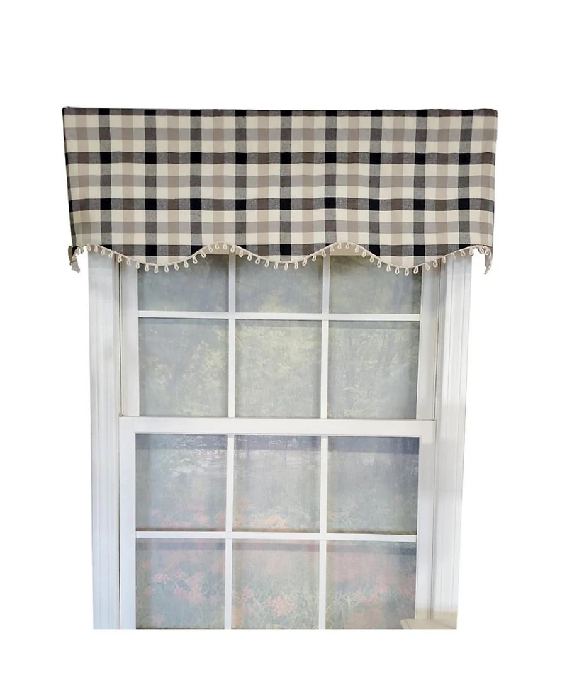 Rlf Home Ruskin Check Provance 3" Rod Pocket Lining Luxurious and Elegant Window Treatment Valance 50" x 15" Black