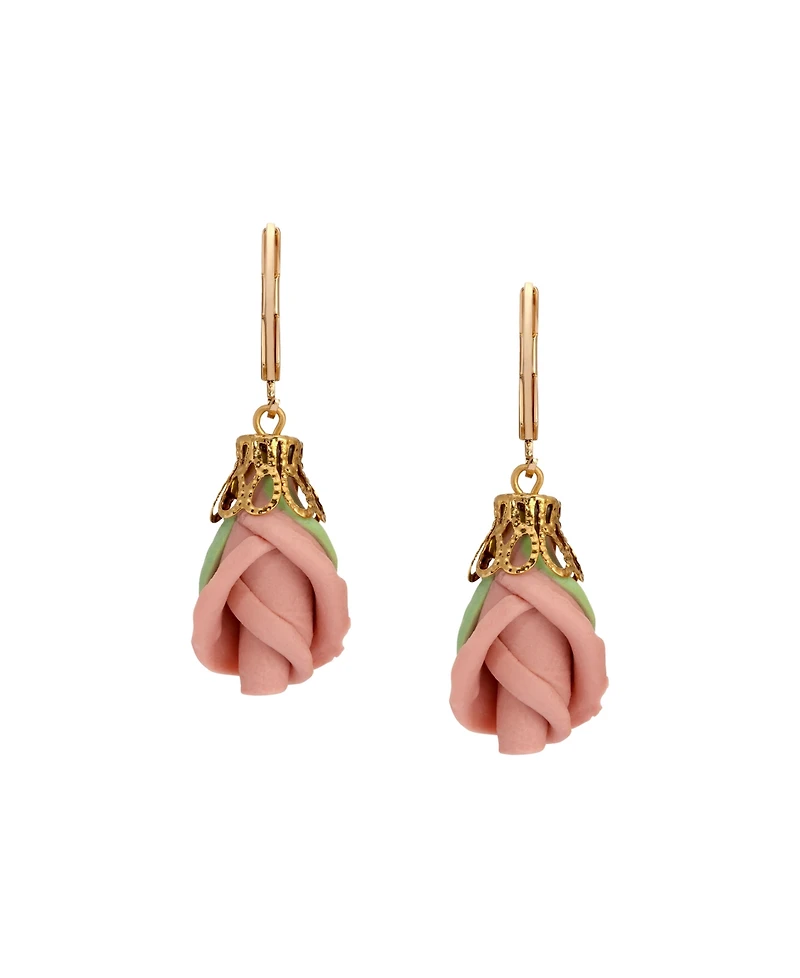 2028 Pink Porcelain Rose Bud Earrings