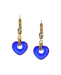 2028 Gold Tone Blue Glass Heart Drop Earrings