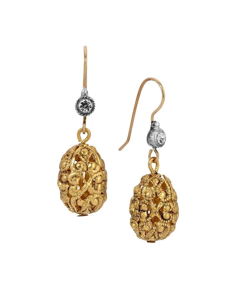 2028 Filigree Bead Crystal Drop Wire Earrings