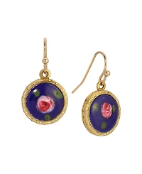 2028 Round Blue Pink Flower Enamel Earrings