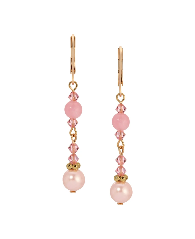 2028 Gold Tone Pink Bead Drop Earrings