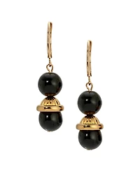 2028 Jet Gold Bead Drop Lever Back Earrings