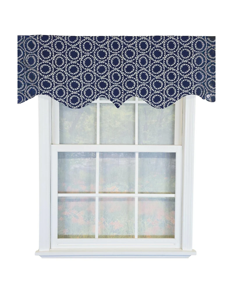 Rlf Home 100% Cotton Orbit Regal Fully lined Windows Rod Pocket Valance 50" x 17" Navy