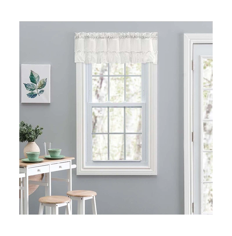 Ellis Stacey 1.5" Rod Pocket High Quality Fabric Solid Color Window Ruffled Filler Valance 54"x13" Ice Cream