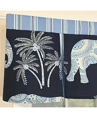 Rlf Home 100% Cotton White Elephant Pleated Unlined Windows Rod Pocket Valance 50" x 17" Blue