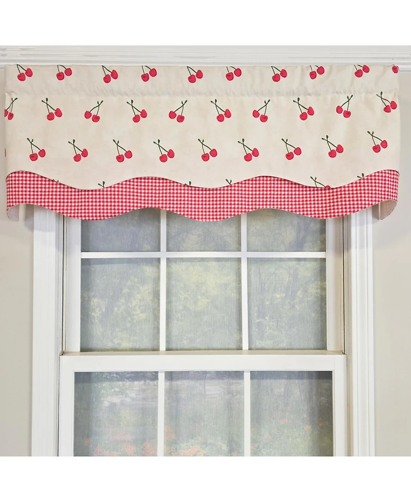 Rlf Home 100% Cotton Cherry Dance Glory Fully lined Windows Rod Pocket Valance 50" x 16" Red