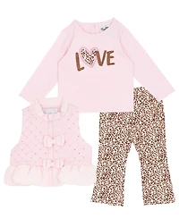 Rare Editions Baby Girls 3-Piece Pink Puffer Vest, Top and Leggings Set
