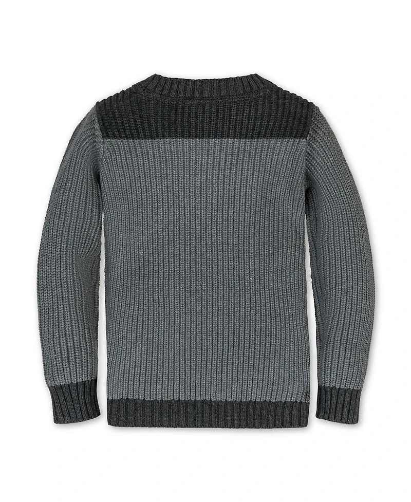 Hope & Henry Boys Organic Long Sleeve Shoulder Detail Crewneck Pullover Sweater