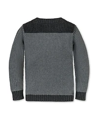 Hope & Henry Boys Organic Long Sleeve Shoulder Detail Crewneck Pullover Sweater