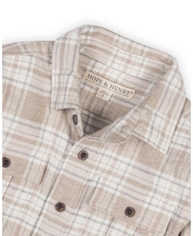 Hope & Henry Boys Organic Long Sleeve Flannel Shirt with Double Flap Pockets