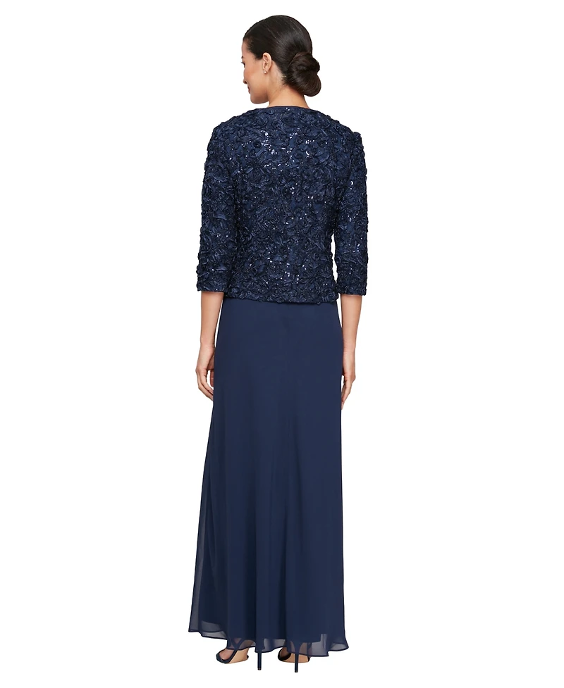 Alex Evenings Women's Empire Waist Long Open Soutache Jacket Dress