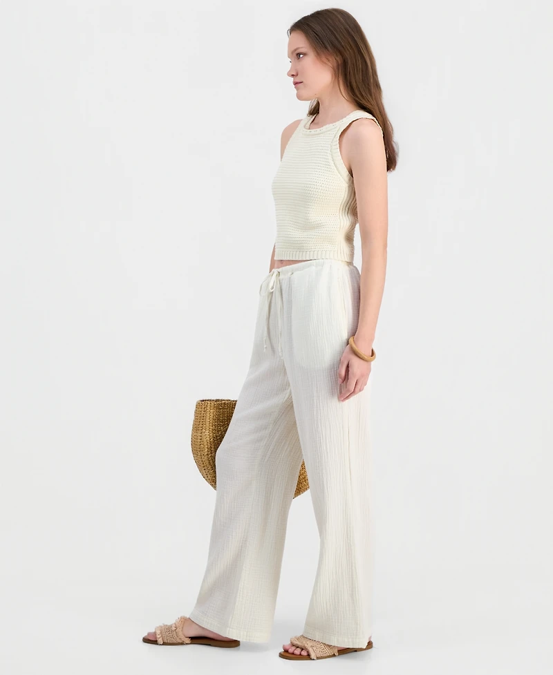 Juniors' Cotton Gauze Drawstring Beach Pants