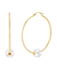 Macy's Polished Ming Cultivated Pearl Hoop Earrings (8-9mm) in 10K Yellow Gold