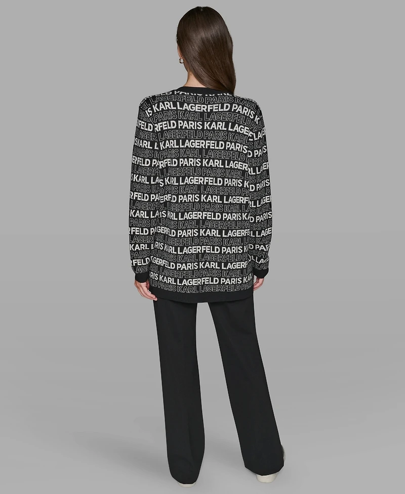 Karl Lagerfeld Paris Women's Linear V-Neck Cardigan Sweater