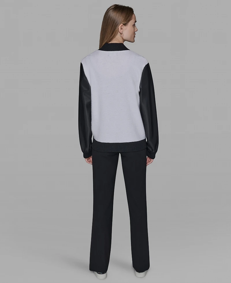 Karl Lagerfeld Paris Women's Choupette Knit Bomber Crewneck Jacket