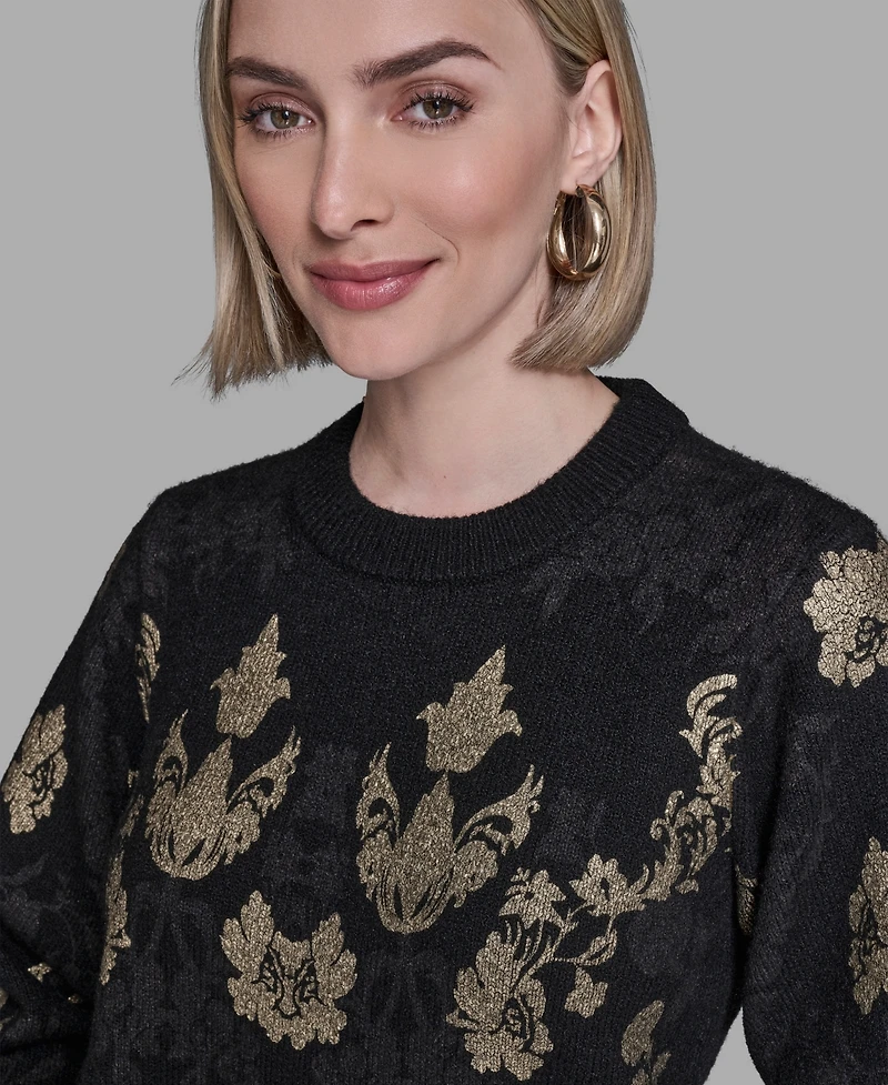 Karl Lagerfeld Paris Women's Baroque Floral Crewneck Sweater