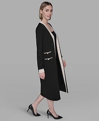 Karl Lagerfeld Paris Framed Long Button Down Cardigan Sweater