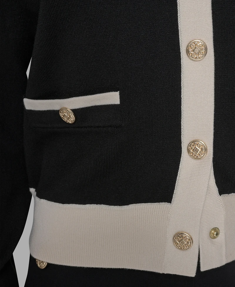 Karl Lagerfeld Paris Women's Contrast Trim Crewneck Sweater