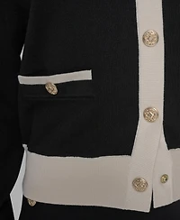 Karl Lagerfeld Paris Women's Contrast Trim Crewneck Sweater