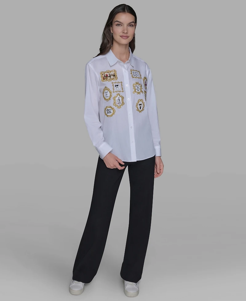 Karl Lagerfeld Paris Women's Portrait Button Down Top