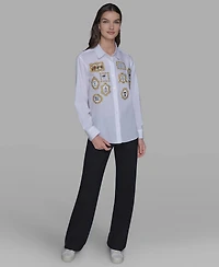 Karl Lagerfeld Paris Women's Portrait Button Down Top