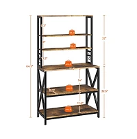Yaheetech 64.5"H 6-Tier Metal & Particleboard Wine Rack, 10 Hooks, Power Outlets, Adjustable Feet Rustic Baker s Rack