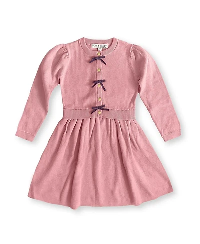Hope & Henry Little Girls Organic Button Front Bow Detail Sweater Dress