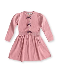 Hope & Henry Little Girls Organic Button Front Bow Detail Sweater Dress