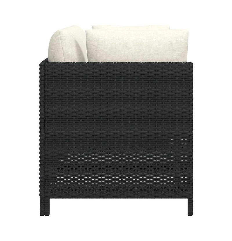 vidaXL 2-Seater Patio Sofa with Cushions Black Poly Rattan