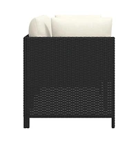 vidaXL 2-Seater Patio Sofa with Cushions Black Poly Rattan