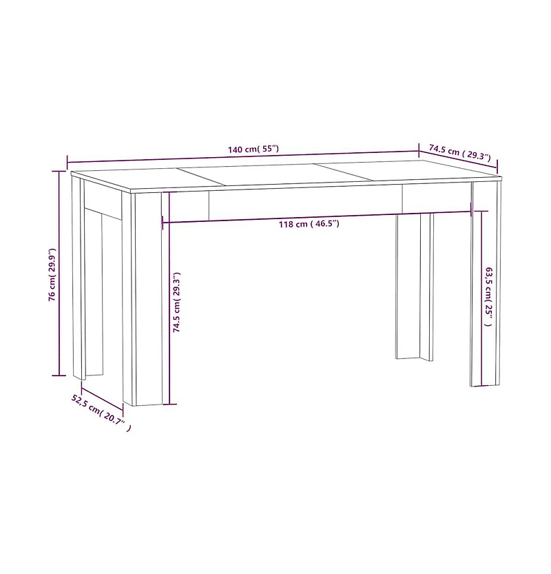 vidaXL Dining Table Concrete Gray 55.1"x29.3"x29.9" Engineered Wood