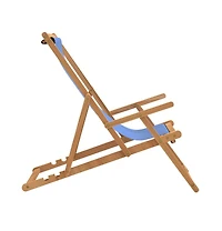 Folding Beach Chair Solid Wood Teak Blue