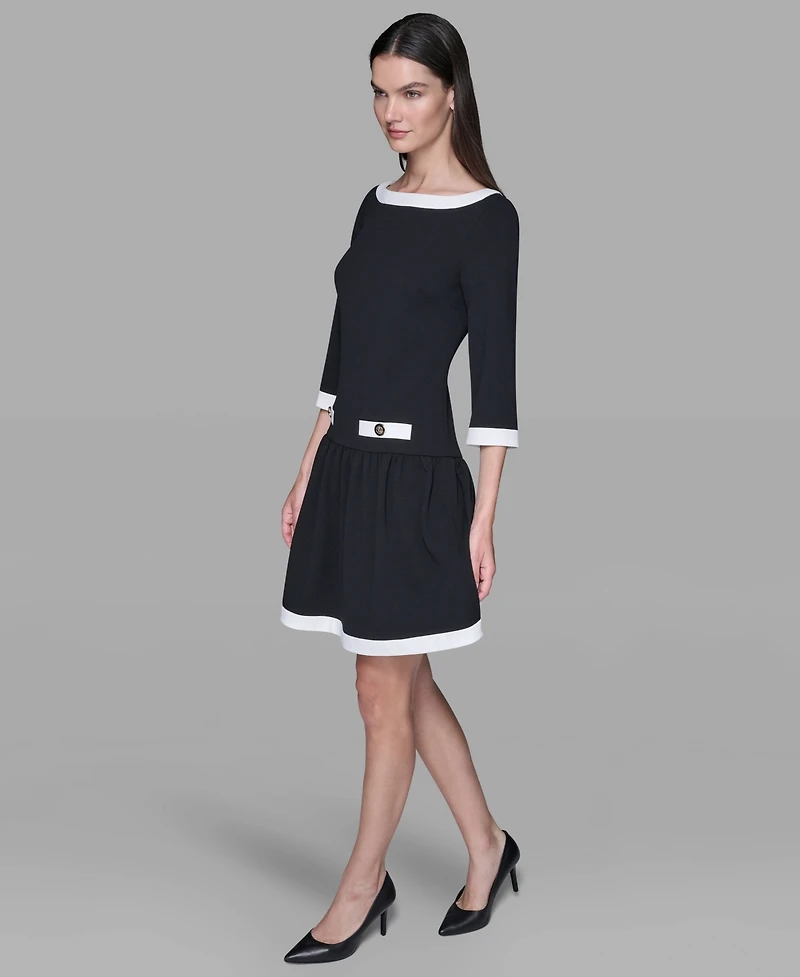 Karl Lagerfeld Paris Women's Scuba Crepe Boat Neck A-Line Dress