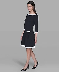 Karl Lagerfeld Paris Women's Scuba Crepe Boat Neck A-Line Dress