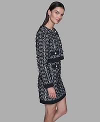 Karl Lagerfeld Paris Women's Cropped Tweed Button Front with Jacket
