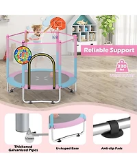 Mecale 60 Inch Kids Trampoline Toddler Recreational Trampoline With Basketball Hoop