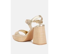 lofty metallic faux leather block heel sandals