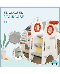 Qaba Toddler Swing and Slide Set with Basketball Hoop, Rocket Theme,