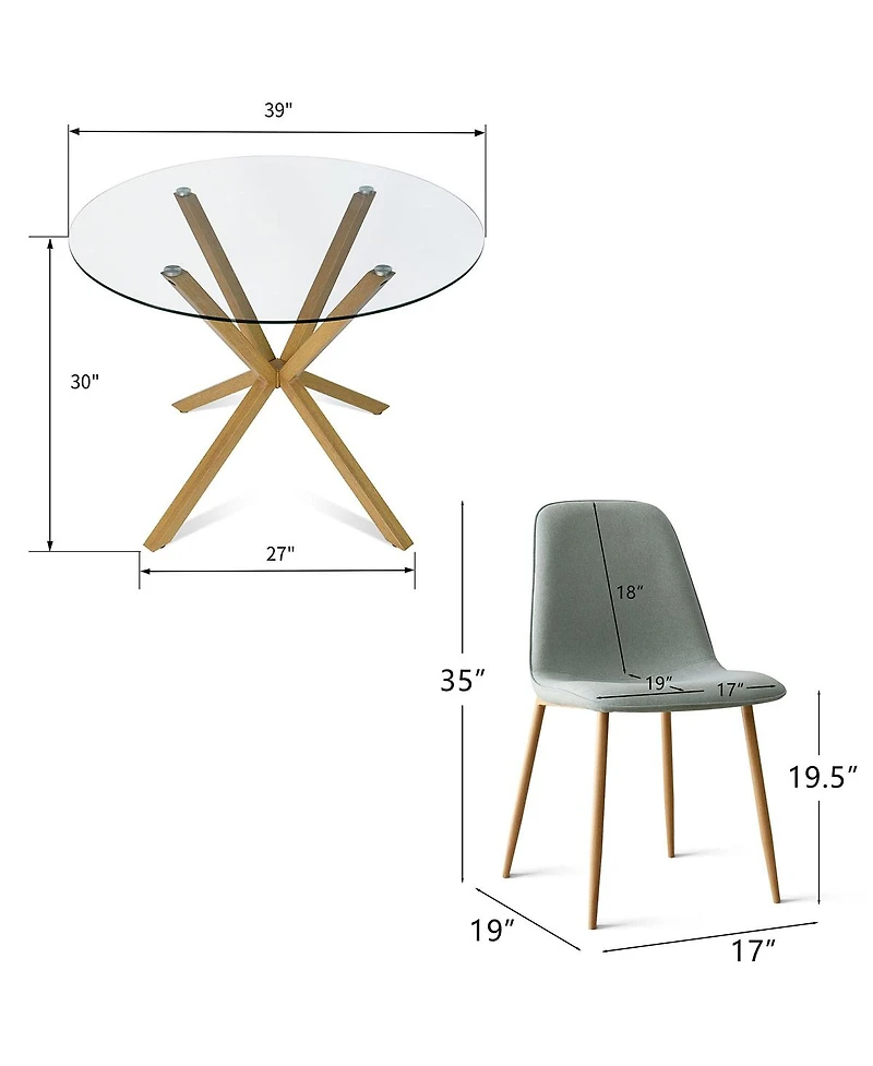 Maison Boucle 5-Piece Oak Finish Modern Round Glass Dining Set