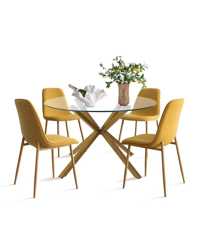 Maison Boucle 5-Piece Oak Finish Modern Round Glass Dining Set