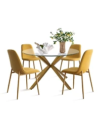 Maison Boucle 5-Piece Oak Finish Modern Round Glass Dining Set