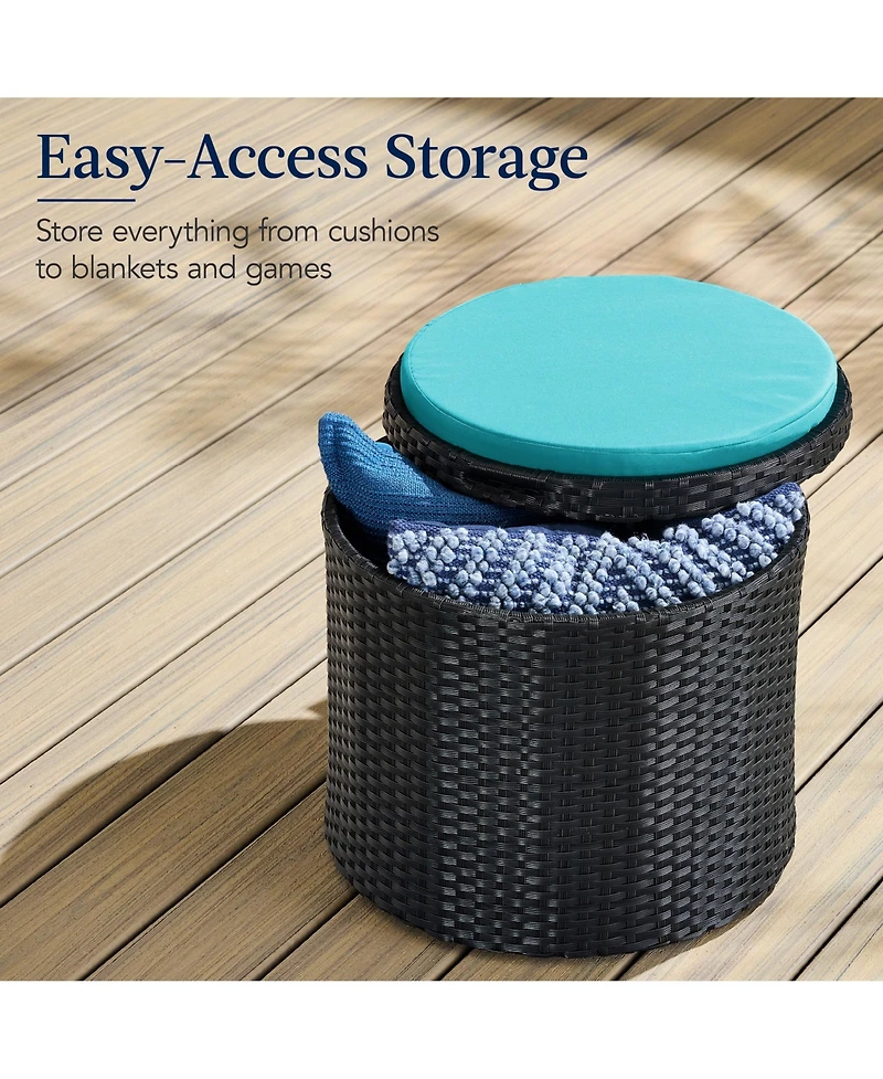 Best Choice Products Round Wicker Ottoman, Multipurpose Furniture w/ Removable Cushion, Steel Frame