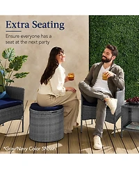 Best Choice Products Round Wicker Ottoman, Multipurpose Furniture w/ Removable Cushion, Steel Frame