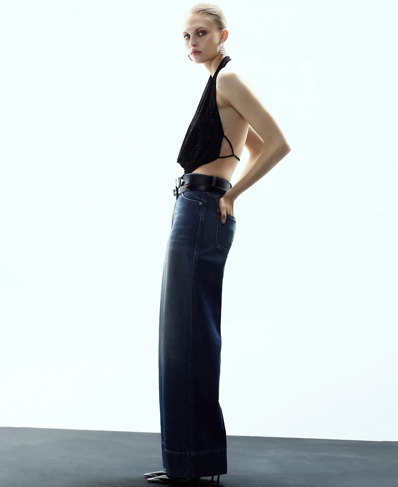 Mango Women's Draped Crystal Neckline Top